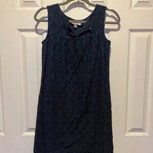 Canvas by Lands' End Shift Keyhole 100% Cotton Dress Navy Blue Eyelet Size 0